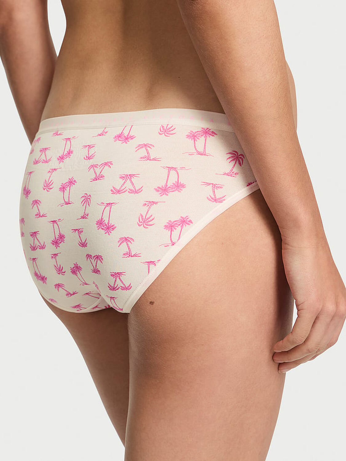 vs Victoria's Secret Stretch Cotton Bikini Panty White & Pink Palms 2 of 3 