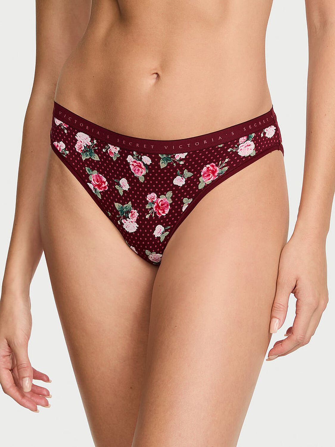 vs Victoria's Secret Stretch Cotton Bikini Panty Sangria Red Holly Floral 1 of 2 