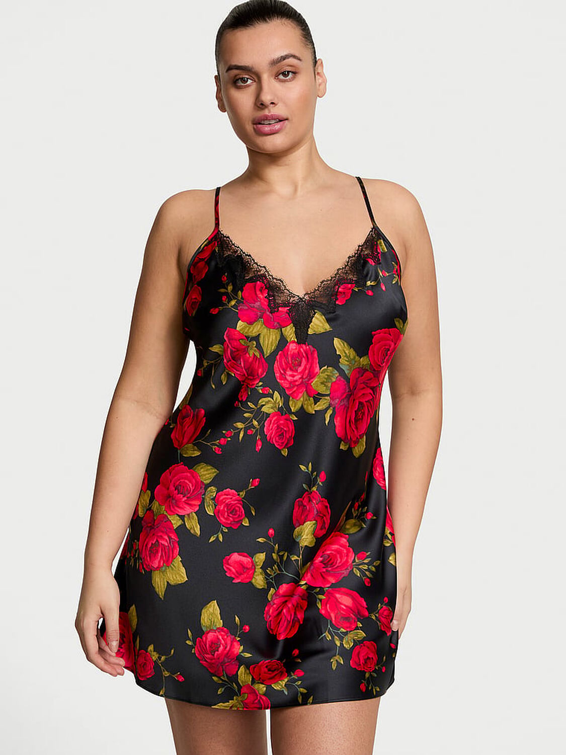 vs Victoria's Secret Satin & Rose Lace Mini Slip Glamorous Rose 1 of 3 