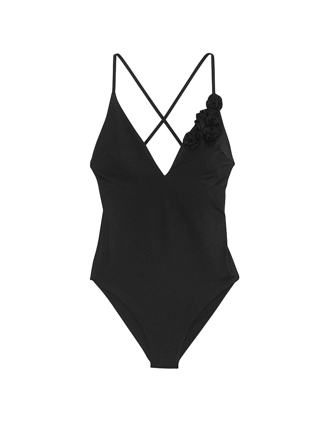 vs Victoria's Secret Swim Rosette Plunge One-Piece Swimsuit Black 3 of 3 