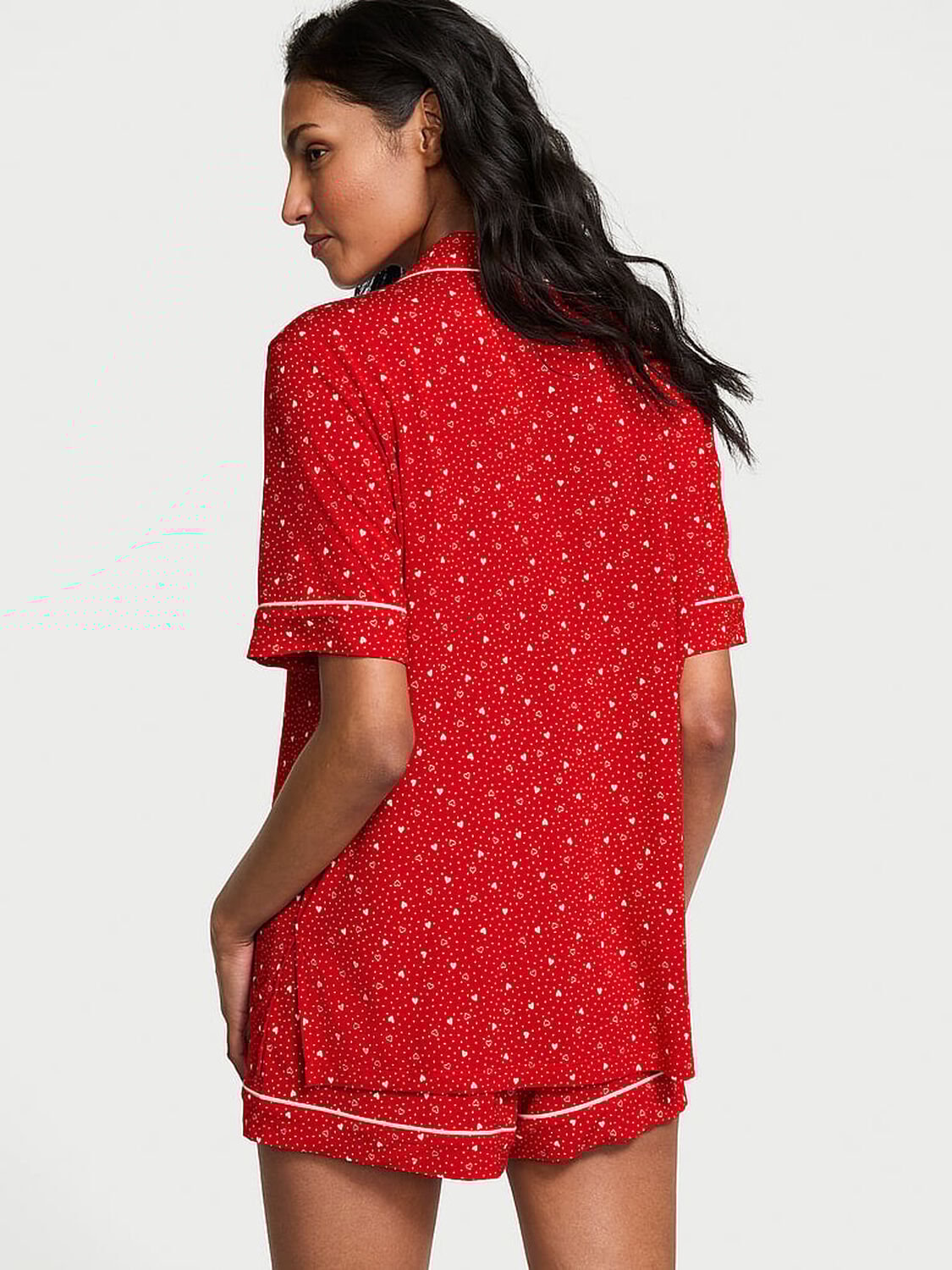vs Victoria's Secret Modal Soft Short Pajama Set Lipstick Heart Dots 1 of 3 