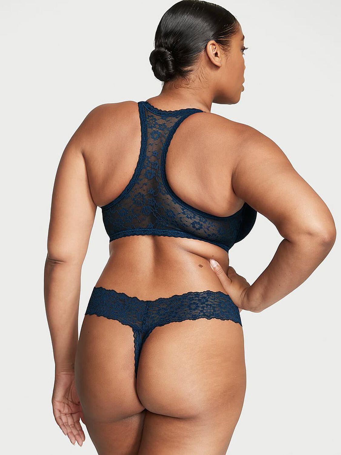 vs The Lacie Lace-Up Lace Thong Panty Noir Navy 2 of 3 