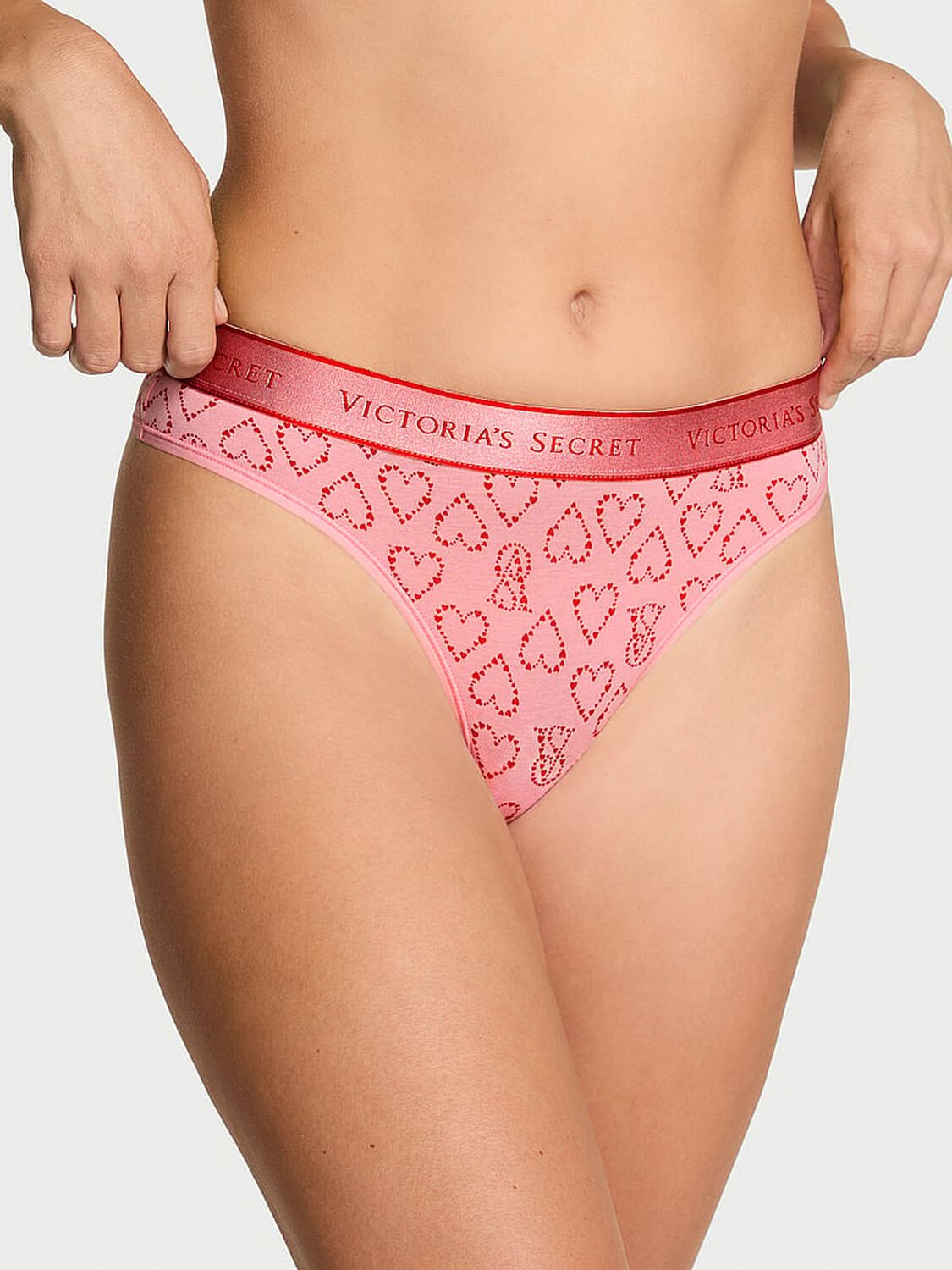 vs Cotton Logo Cotton Thong Panty Petal Pink Logo Hearts 1 of 3 
