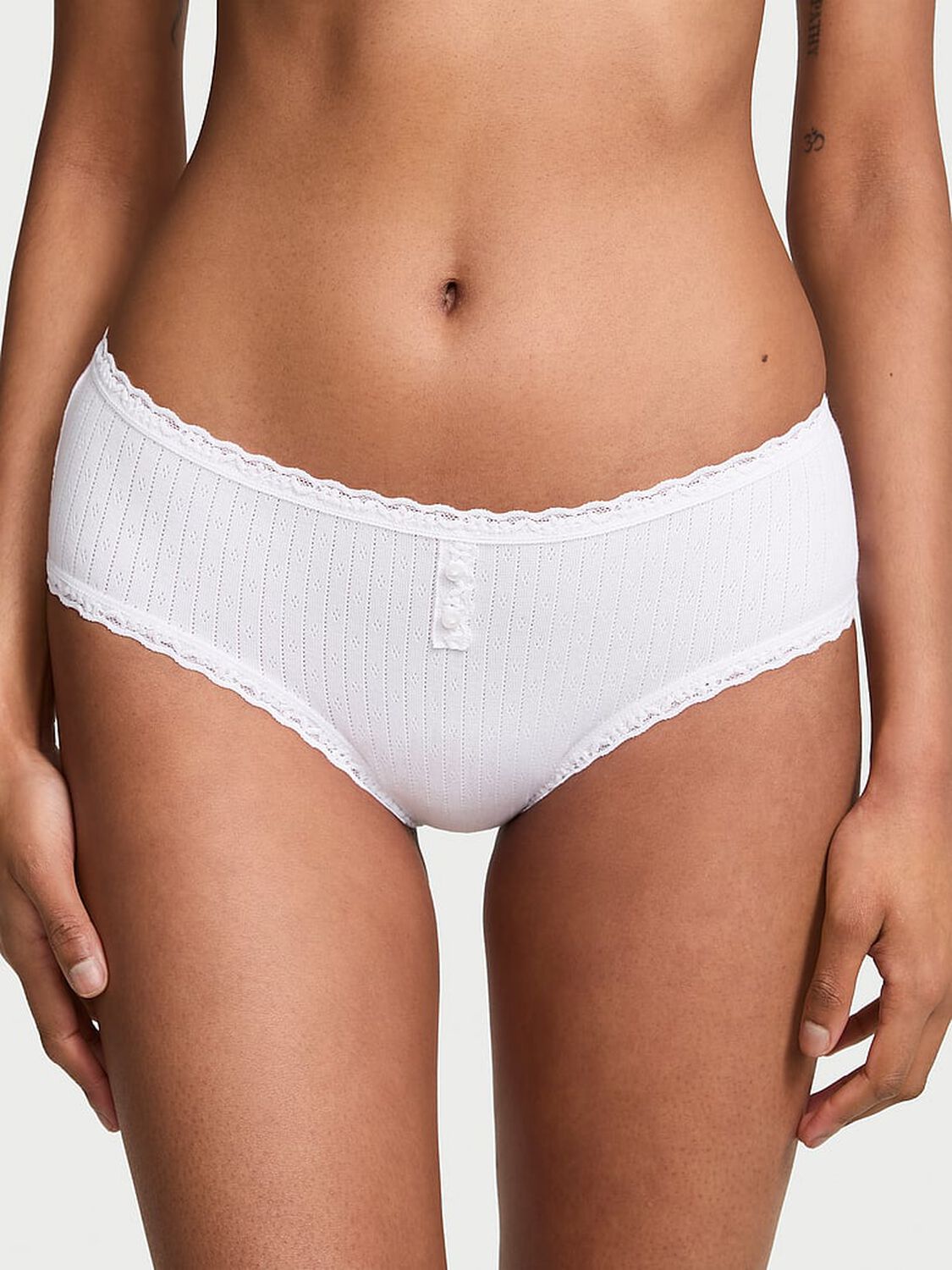 vs The Lacie Cotton Pointelle Lace-Trim Cheeky Panty Vs White 1 of 3 