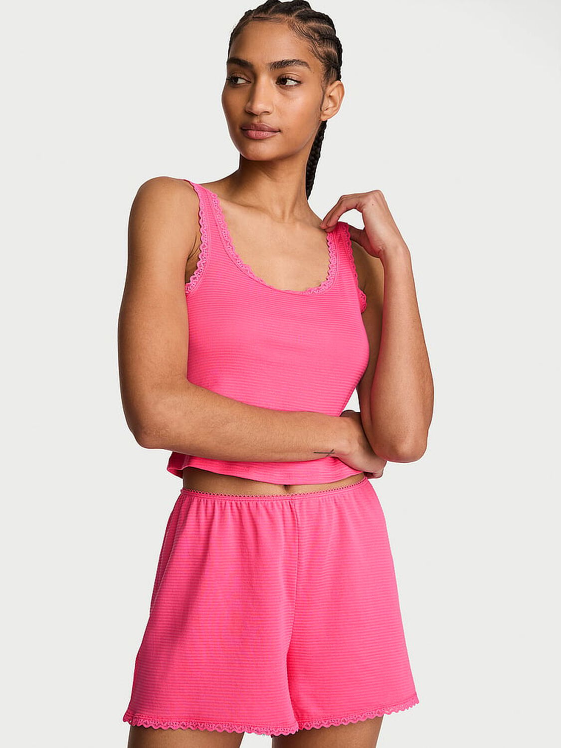 vs Victoria's Secret Cotton Shadow Stripe Cropped Tank & Shorts Set 1 of 3 
