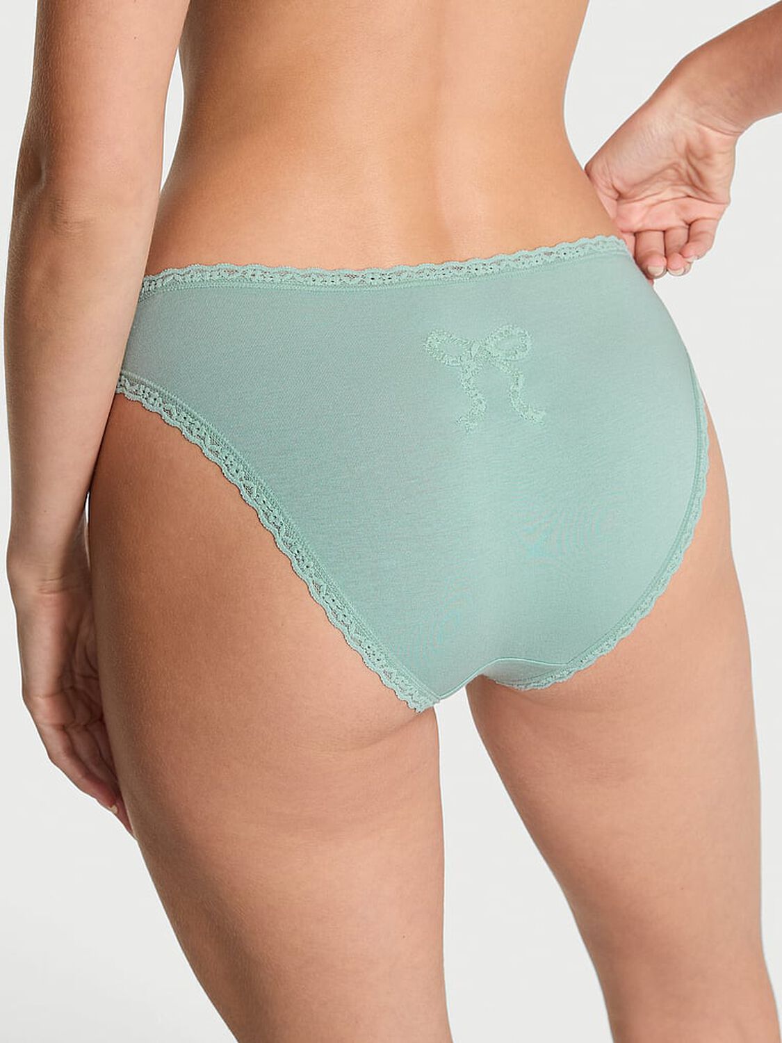 vs Lace Trim Cotton Lace Bow Bikini Panty Green Stone 2 of 3 