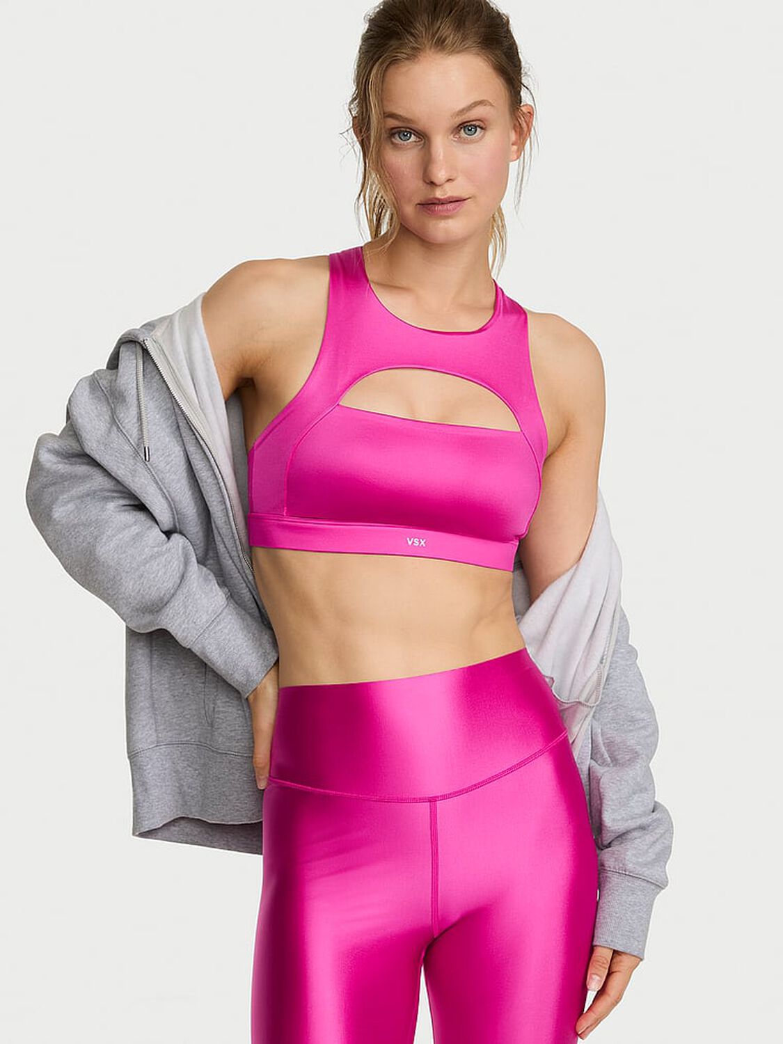 vs Vsx VSX GlossyTech&trade; Cutout Sports Bra Pink Fire 1 of 3 