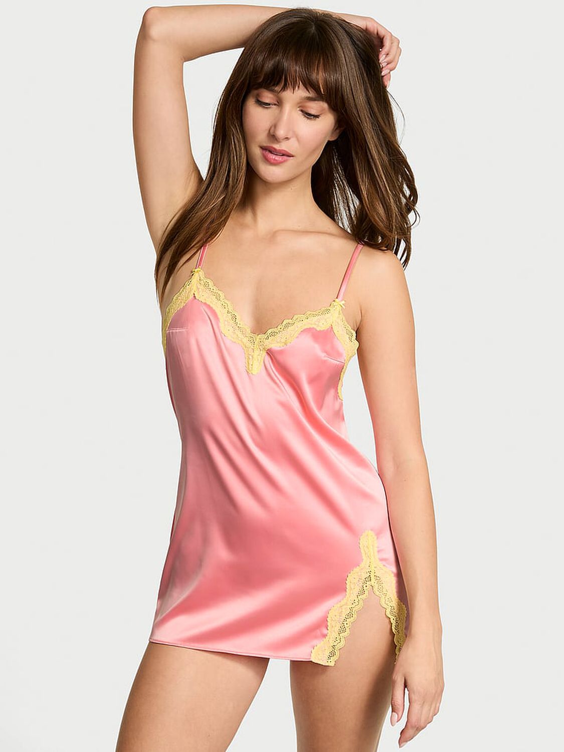 vs Victoria's Secret Tease Satin Lace-Trim Mini Slip Dress Pink Hope 1 of 3 