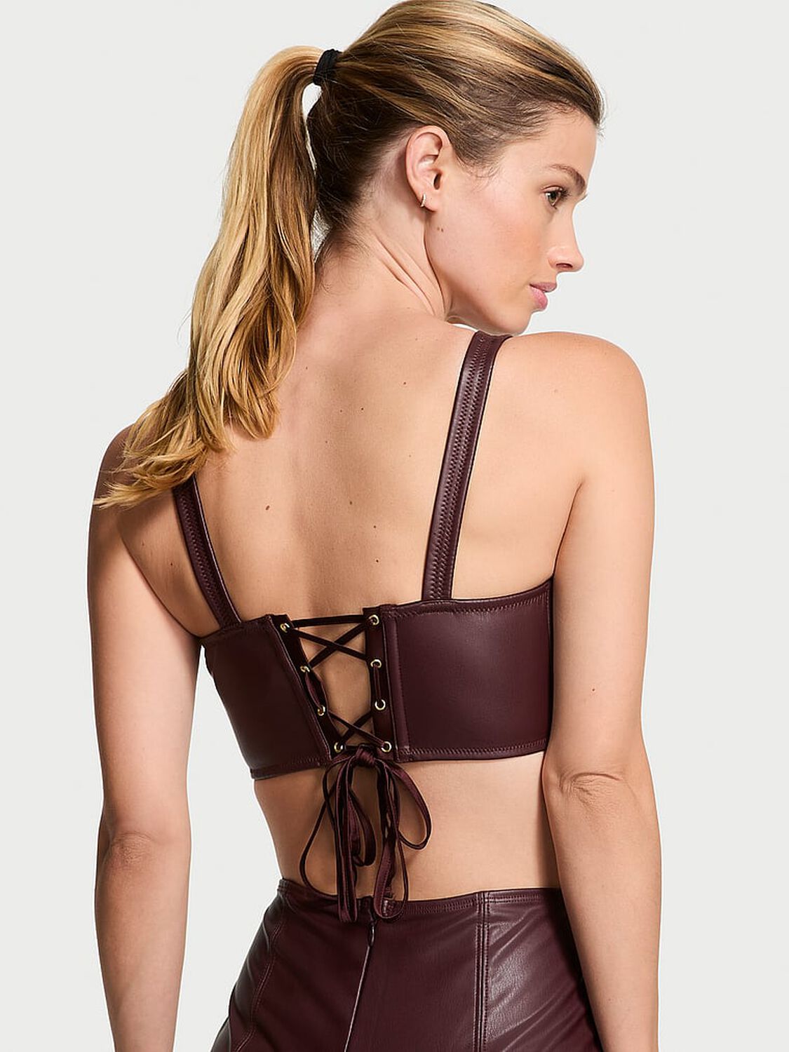vs Very Sexy Faux Leather Mini Corset Top Burgundy Brown 2 of 4 