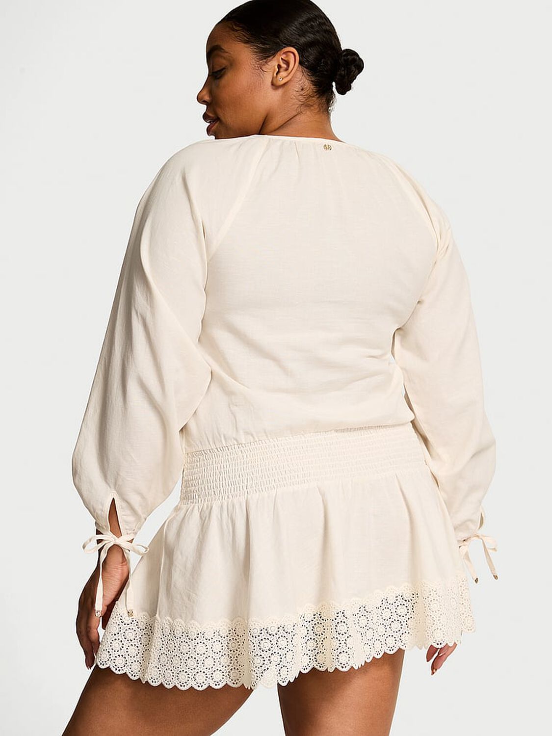 vs Victoria's Secret Swim Beachwear Linen Lace-Trim Dress Candlelight 1 of 5 