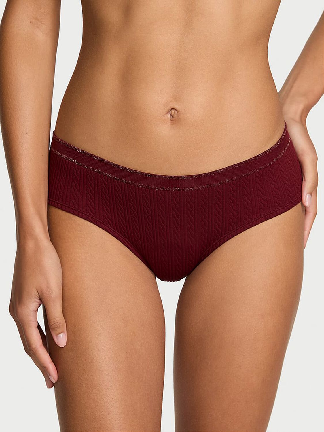 vs Seamless Seamless Cable-Knit Hiphugger Panty Sangria Red 1 of 2 