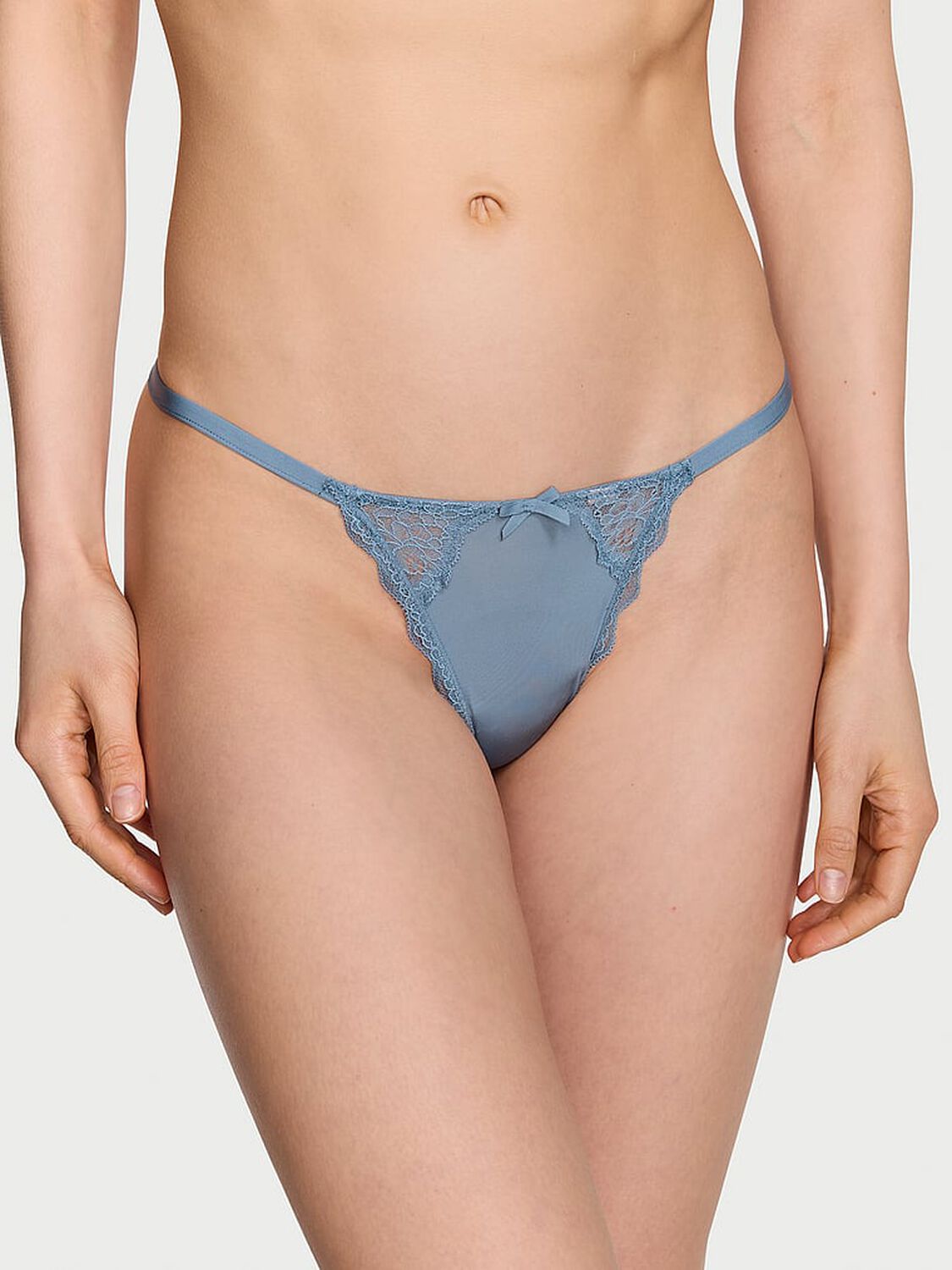 vs Dream Angels Lace-Trim V-String Panty Faded Denim 1 of 4 