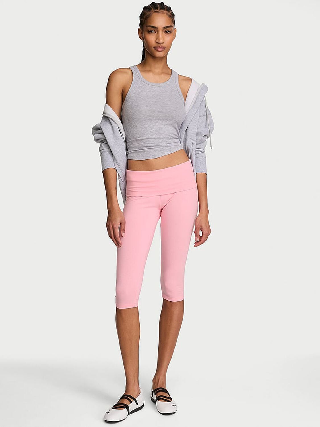 vs Angel Essentials Cotton Foldover Capri Legging Washed Victoria Pink 1 of 3 