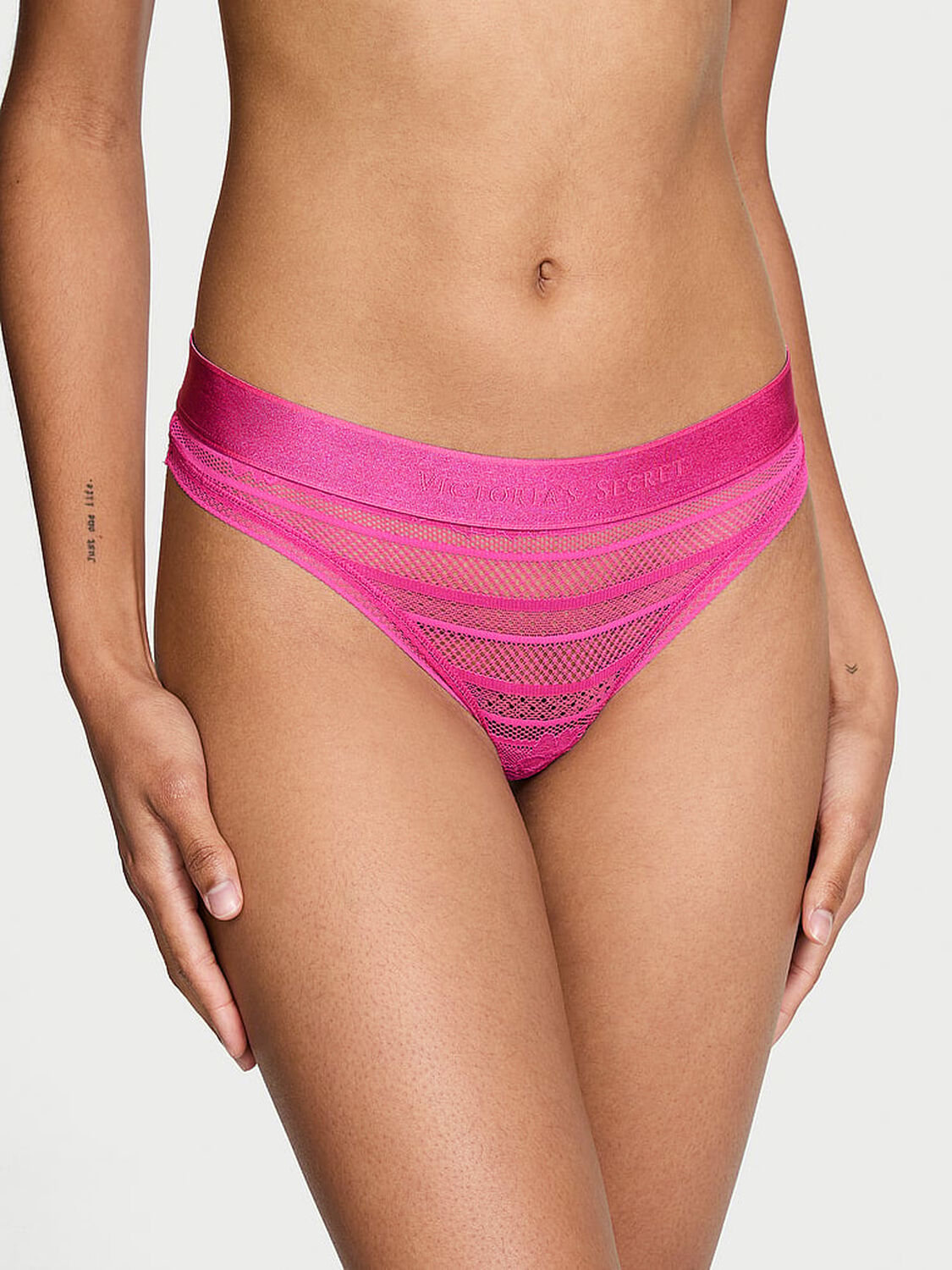 vs Cotton Logo Lace Thong Panty 1 of 3 