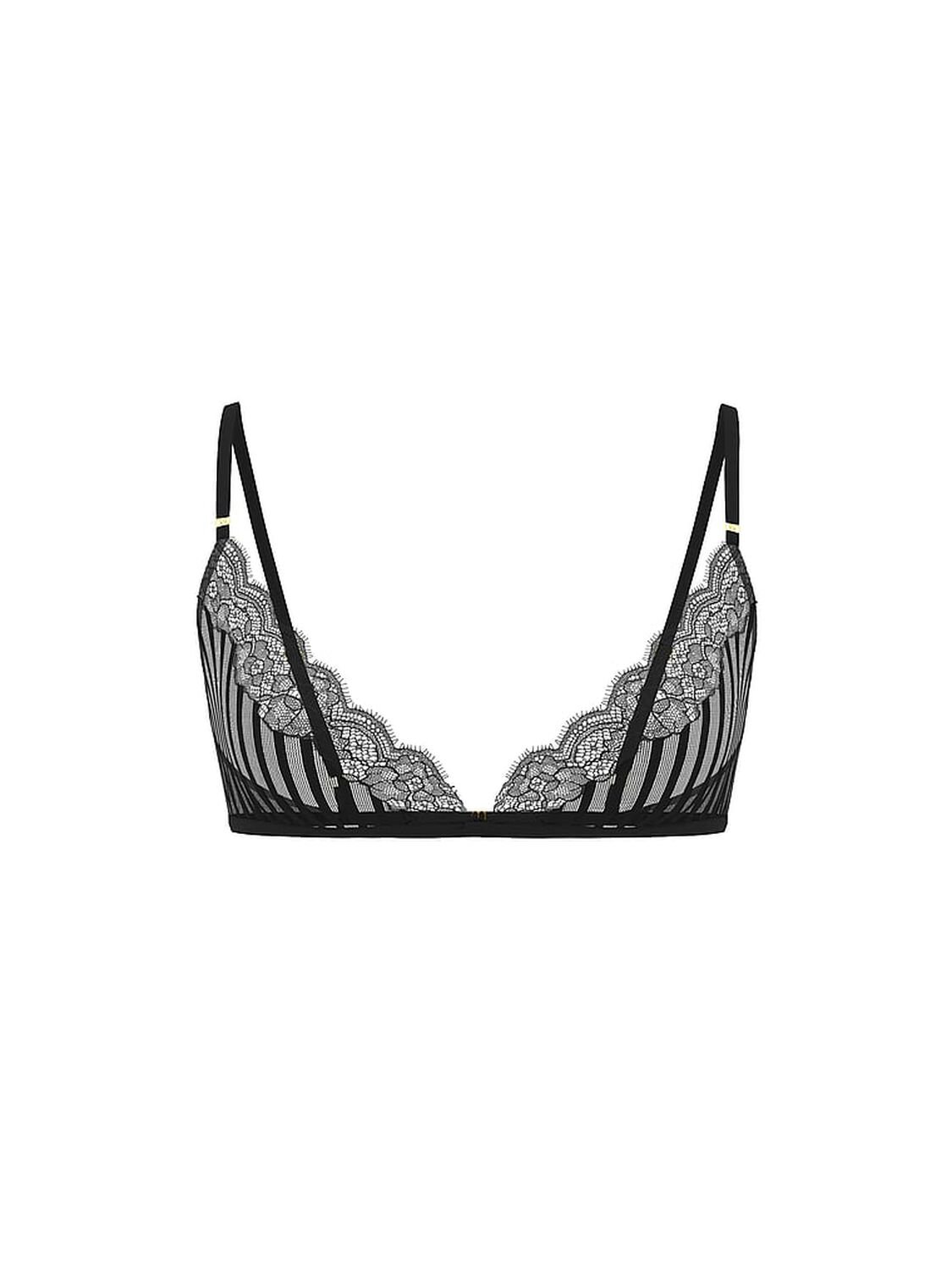 vs Victoria's Secret Tease Sheer Stripe Triangle Bralette Black 3 of 4 