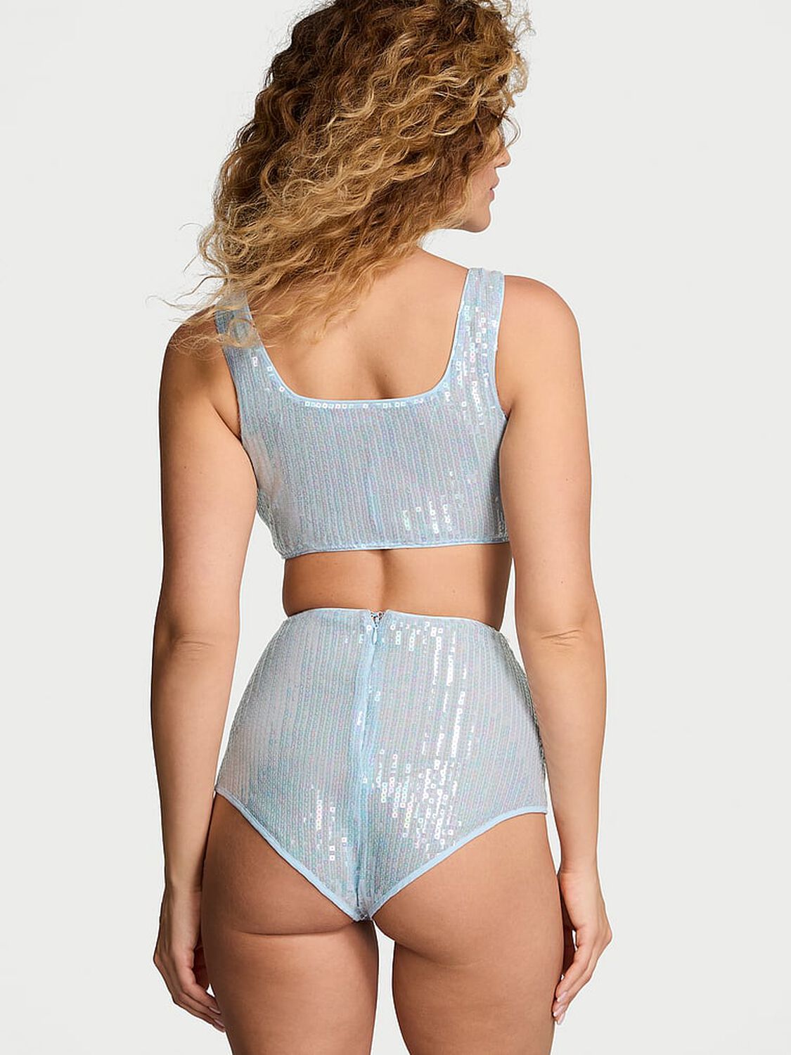 vs Victoria's Secret Sequin Shimmer Bra Top & High-Waist Short Set Light Blue 2 of 4 