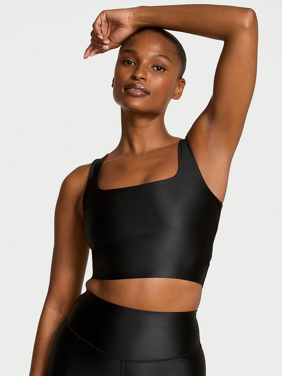 vs Vsx VSX GlossyTech&trade; Square-Neck Bra Top Black 1 of 3 