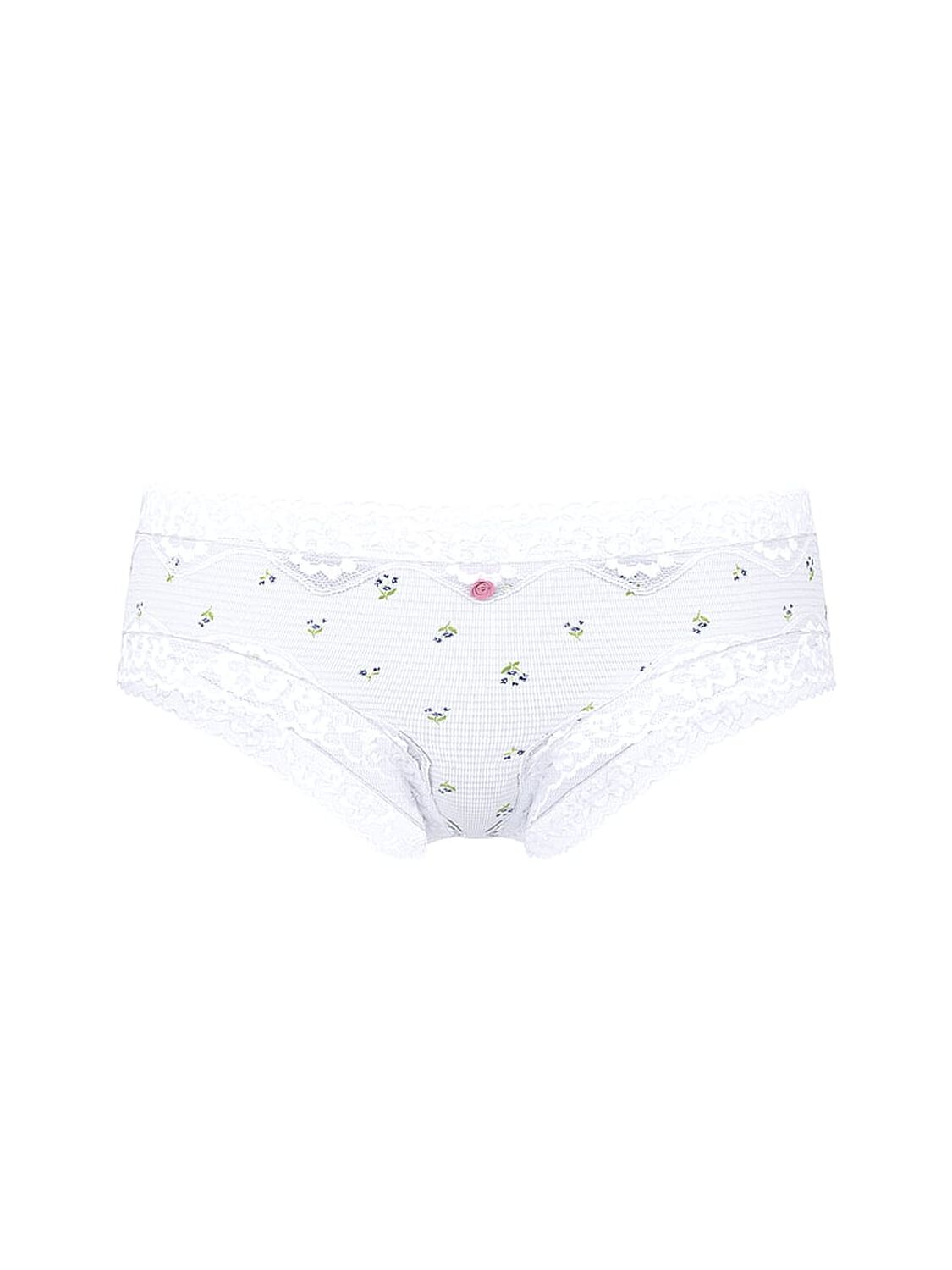 vs Lace Trim Cotton Shadow Stripe Lace-Waist Cheeky Panty White Floral 3 of 3 