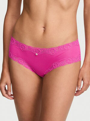 Cotton Shadow Stripe Lace-Waist Cheeky Panty