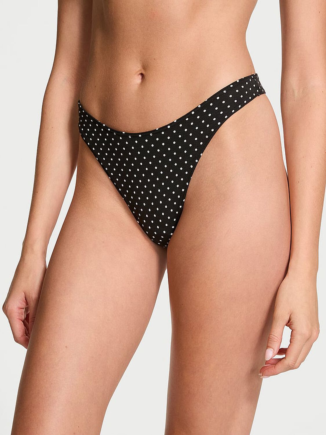 vs Victoria's Secret Stretch Cotton High-Leg Scoop Thong Panty Black & White Dots 1 of 3 