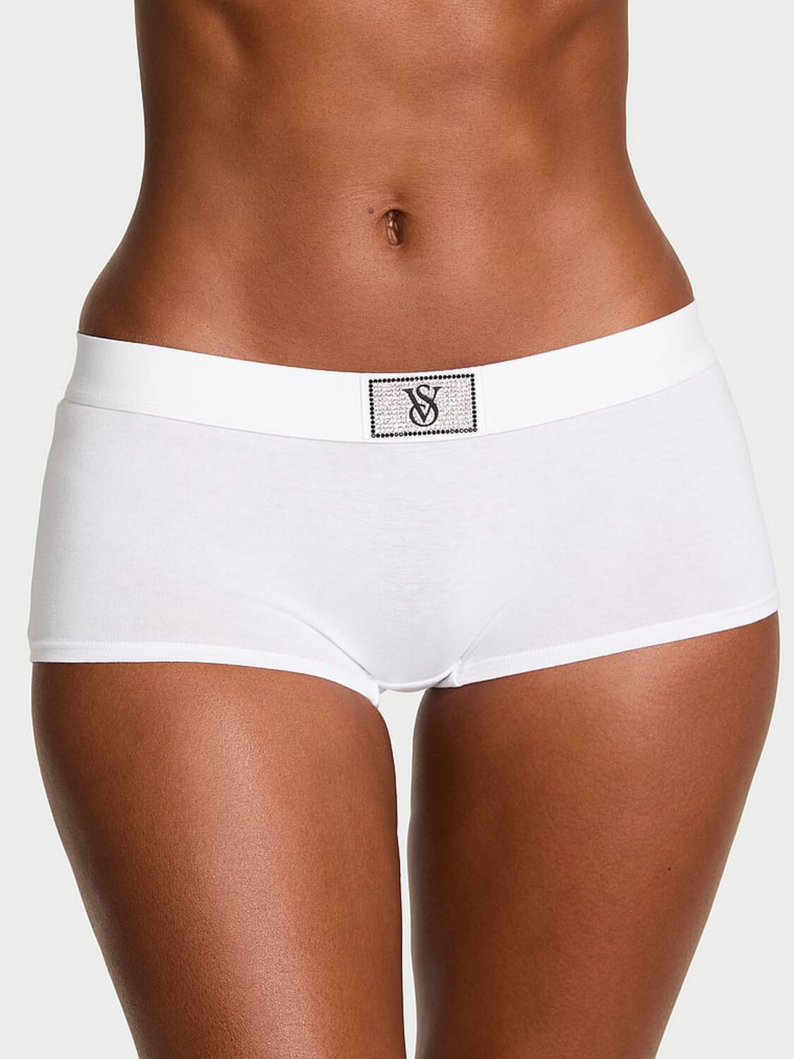 vs Cotton Logo Cotton Shine Patch Boyshort Panty Vs White 1 of 2 