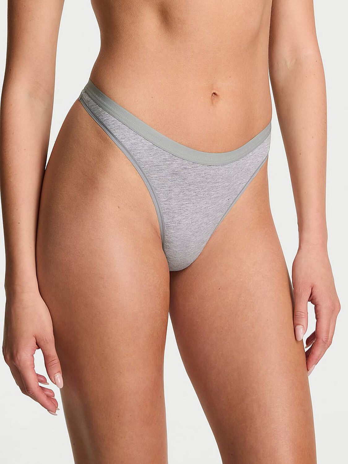 vs Victoria's Secret Stretch Cotton High-Leg Scoop Thong Panty Heather Grey 1 of 2 