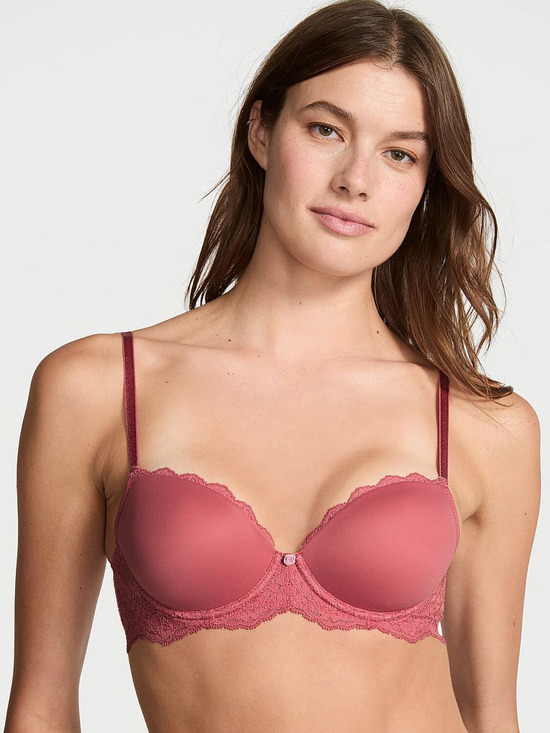 vs Dream Angels Smooth & Lace Lightly Lined Classic Coverage Demi Bra Seductive Rose 3 of 3 