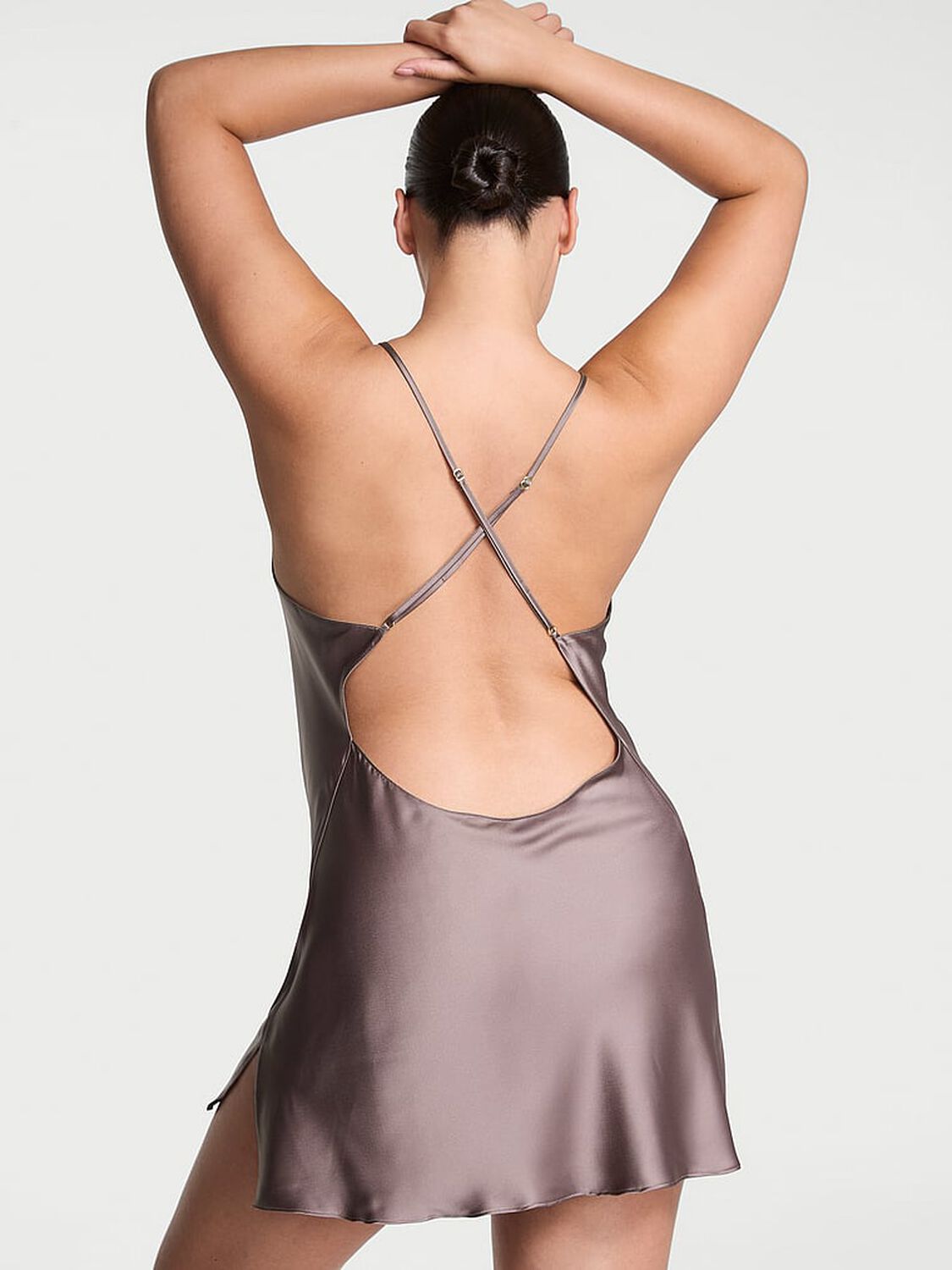 vs Victoria's Secret Satin Open-Back Slip Dress Cloudy Grey 2 of 4 