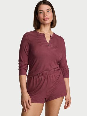 SoSoft&trade; Modal Wide-Rib Long-Sleeve Henley & Shorts Set