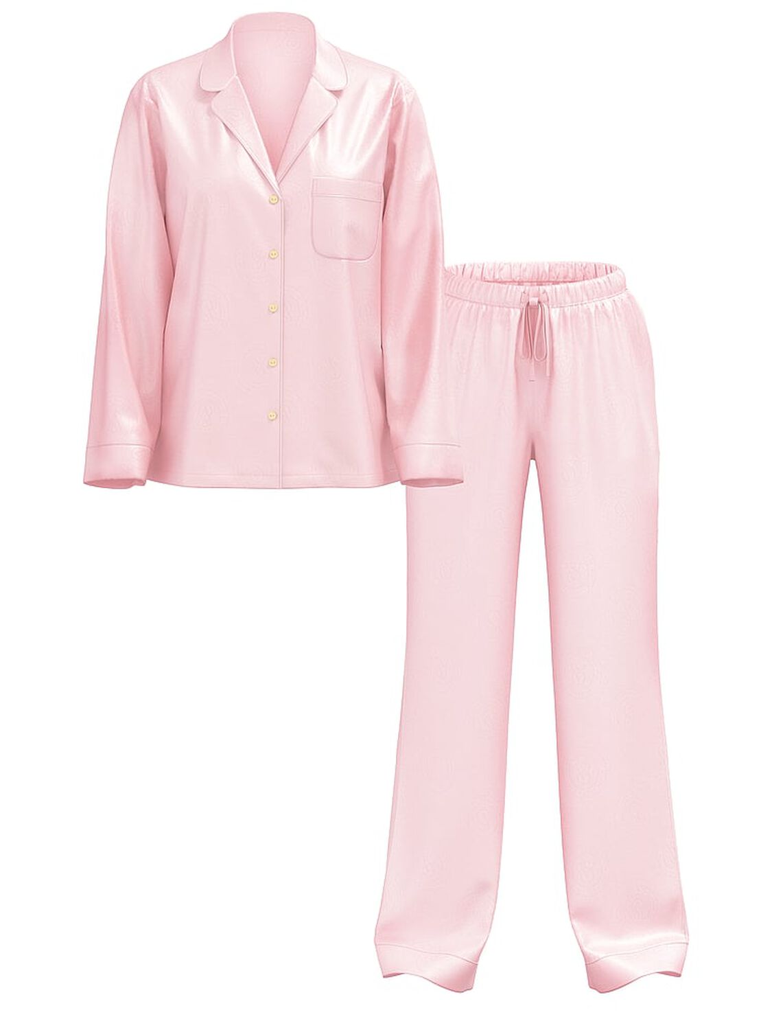 vs Victoria's Secret Glazed Satin Long Pajama Set Angel Pink Crest Jacquard 3 of 3 