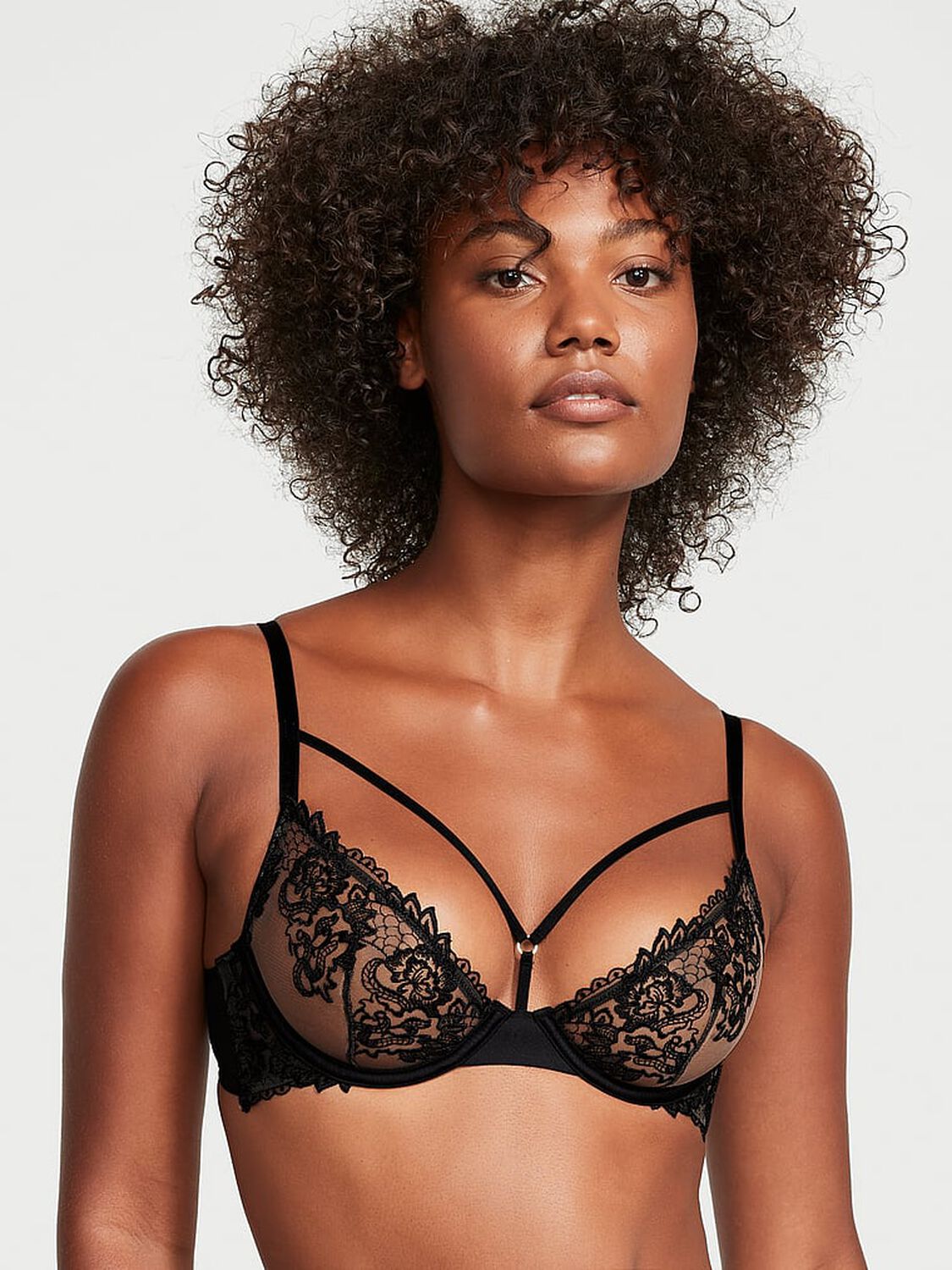 vs Very Sexy Embroidered Mesh Strappy Low-Cut Demi Bra 1 of 4 
