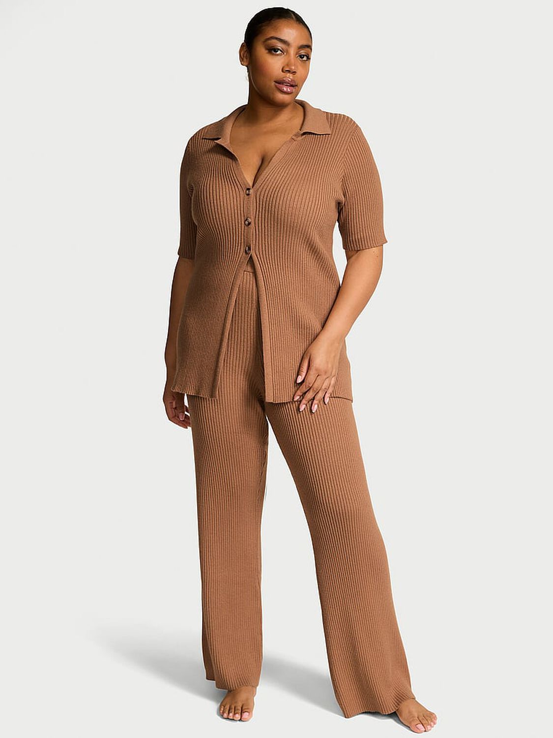 vs Victoria's Secret Luxe Ribbed Knit Flyaway Cardigan Toffee 1 of 2 