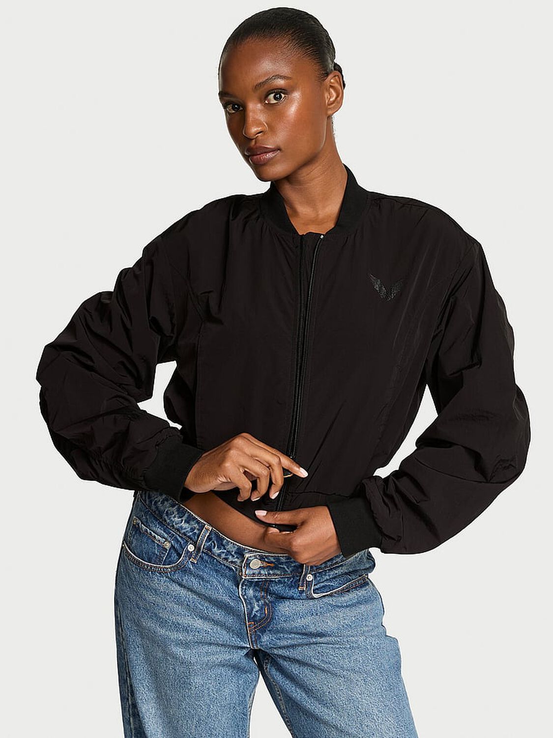 vs Angel Essentials In-Flight Cropped Bomber Jacket Pure Black 1 of 4