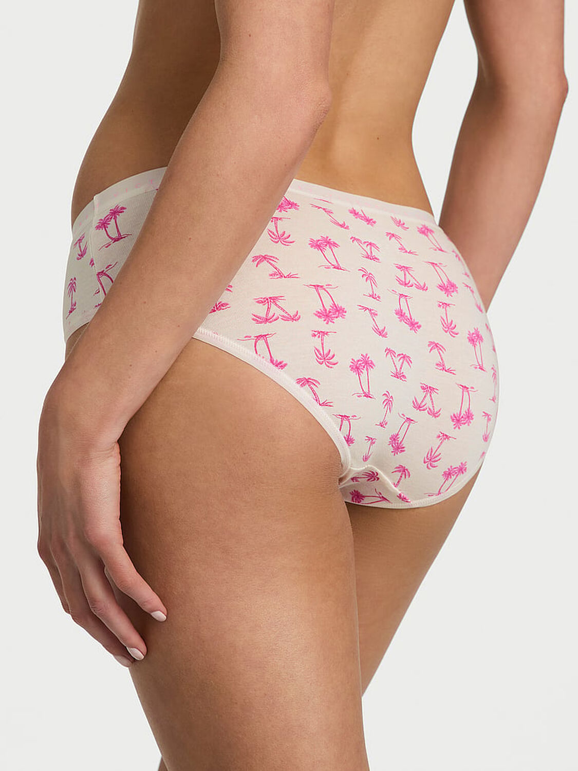 vs Victoria's Secret Stretch Cotton Hiphugger Panty White & Pink Palms 2 of 3 