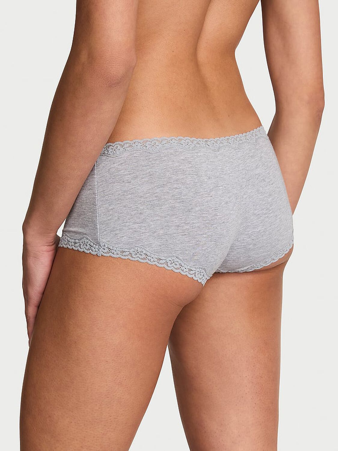 vs Lace Trim Cotton Lace-Trim Boyshort Panty Medium Heather Grey 2 of 2 