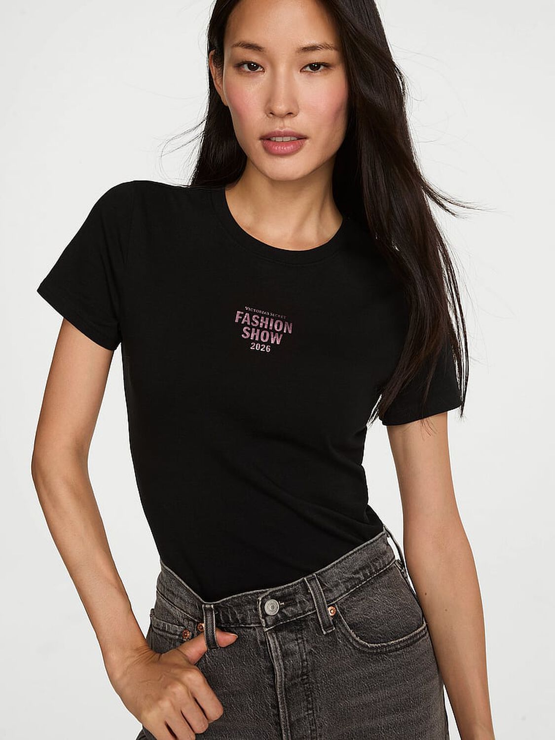 vs Angel Essentials Stretch Cotton Fitted Tee Black 1 of 3 