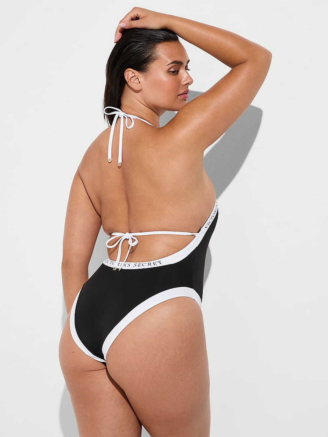 vs Victoria's Secret Swim Iconic Logo Plunge One-Piece Swimsuit Black 2 of 3 