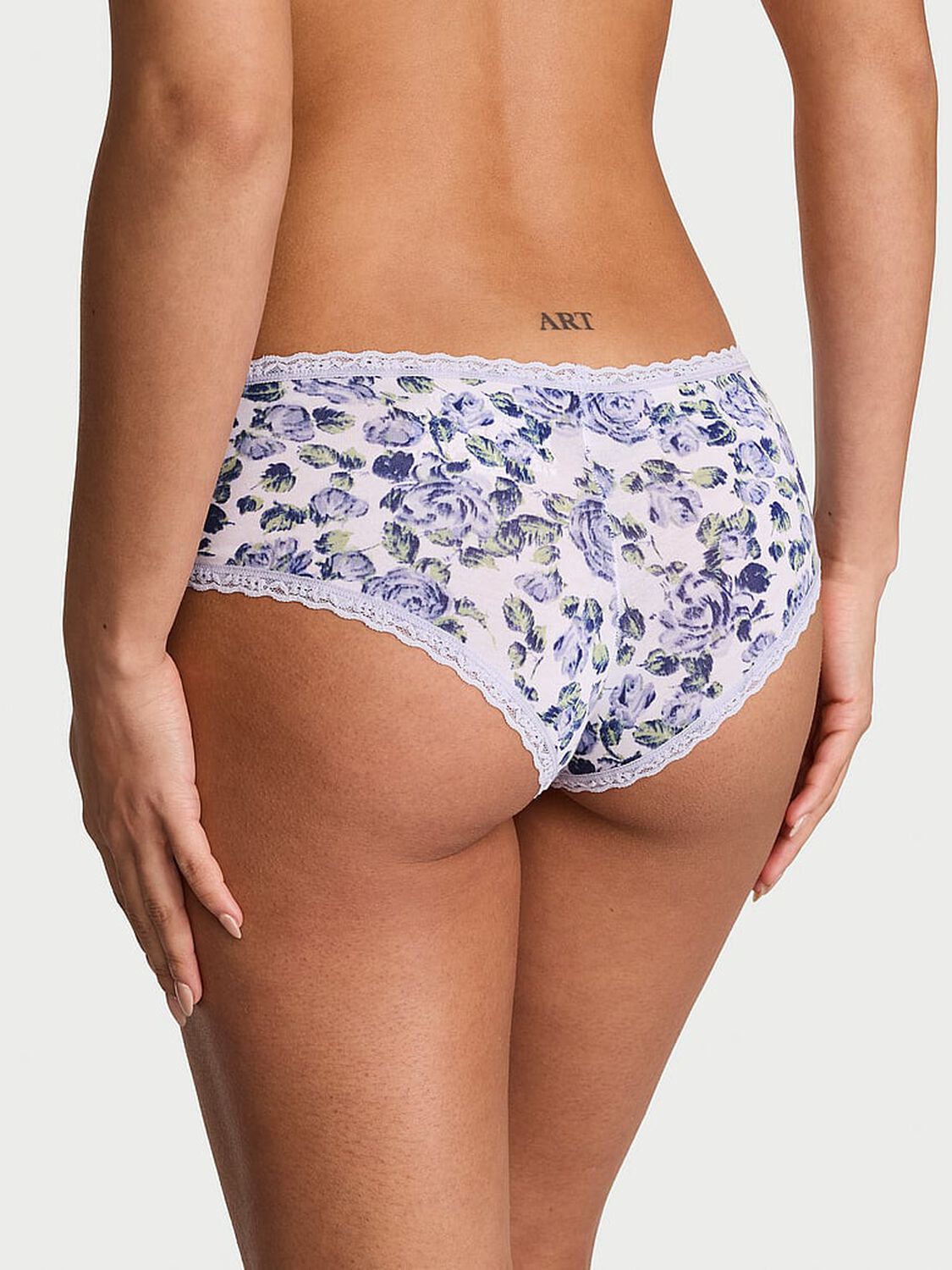 vs Lace Trim Cotton Lace-Waist Cheeky Panty Icy Lavender Roses 2 of 3 