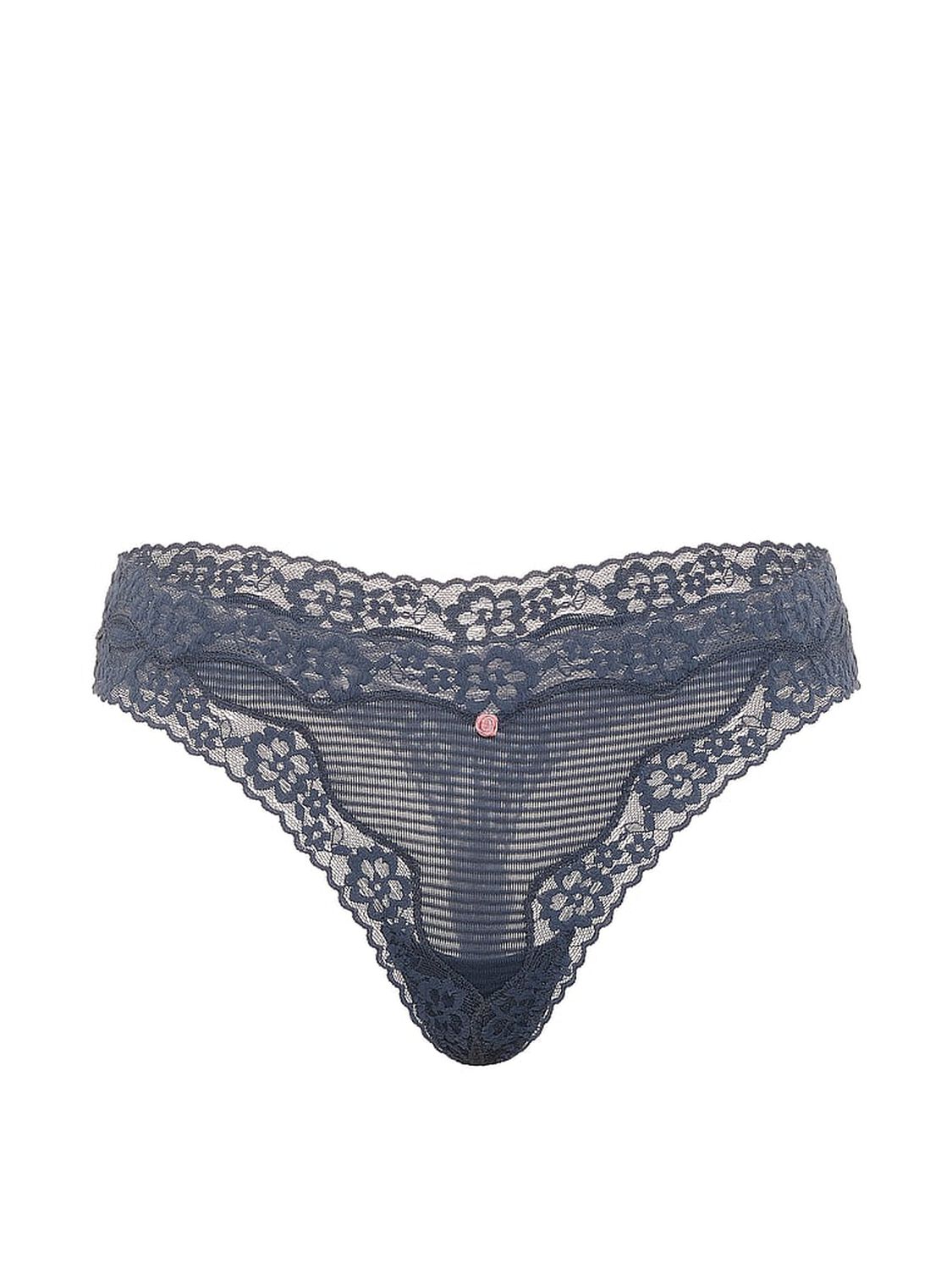 vs Lace Trim Cotton Shadow Stripe Lace-Waist Thong Panty Bluestream 3 of 3 