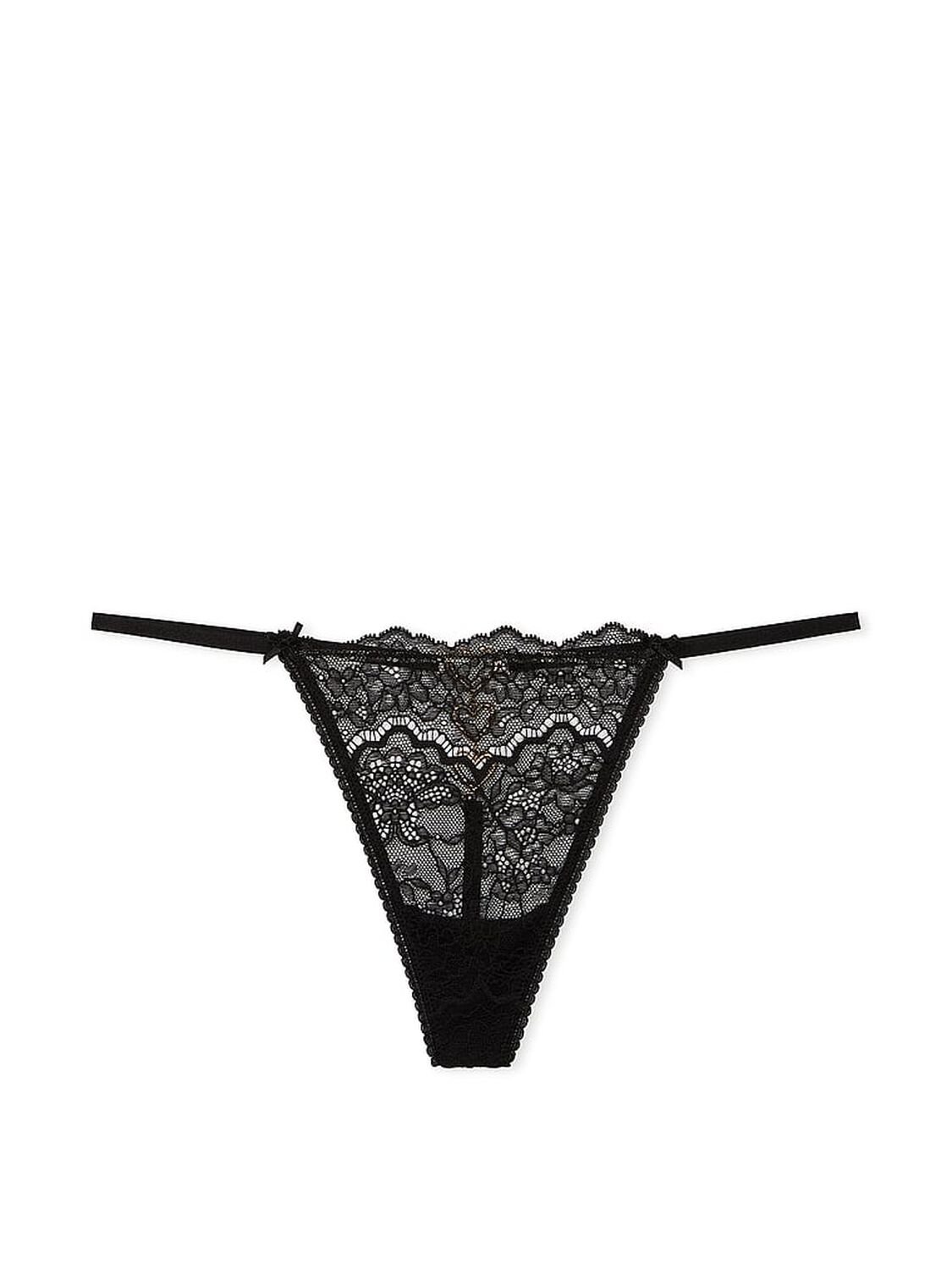 vs Dream Angels Shine Heartware Lace V-String Panty Black 3 of 3 