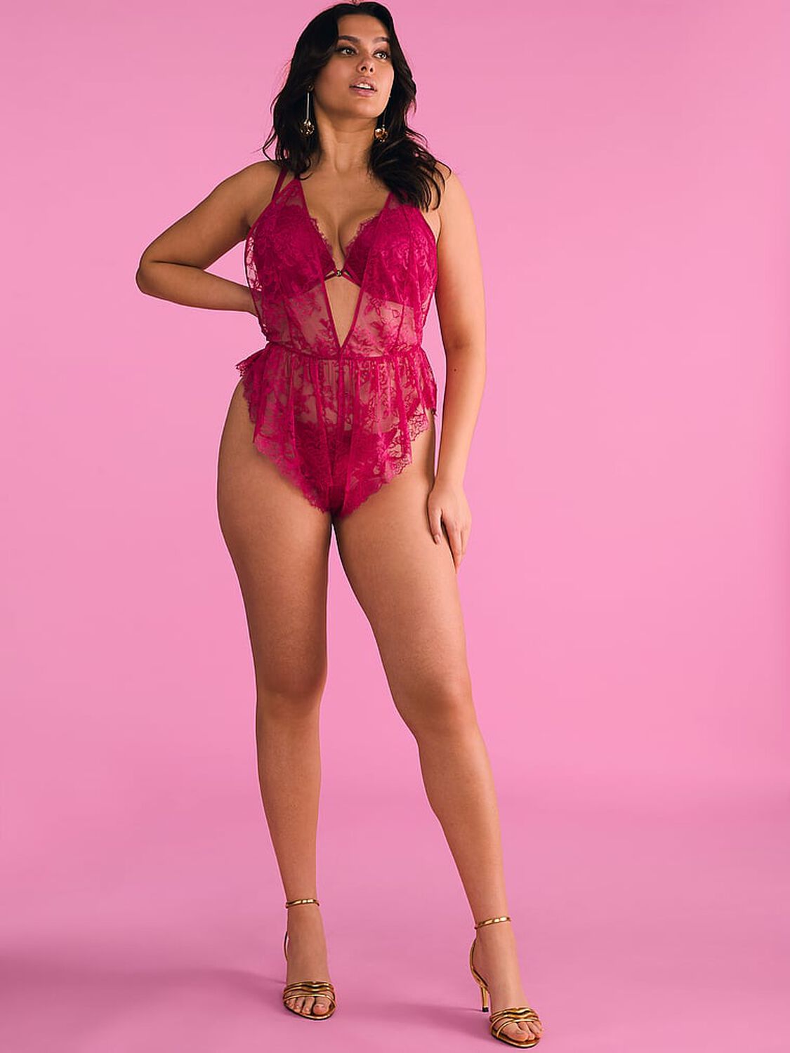 vs Victoria's Secret Rose Lace Plunge Flutter Romper Cherry Blossom 4 of 4 
