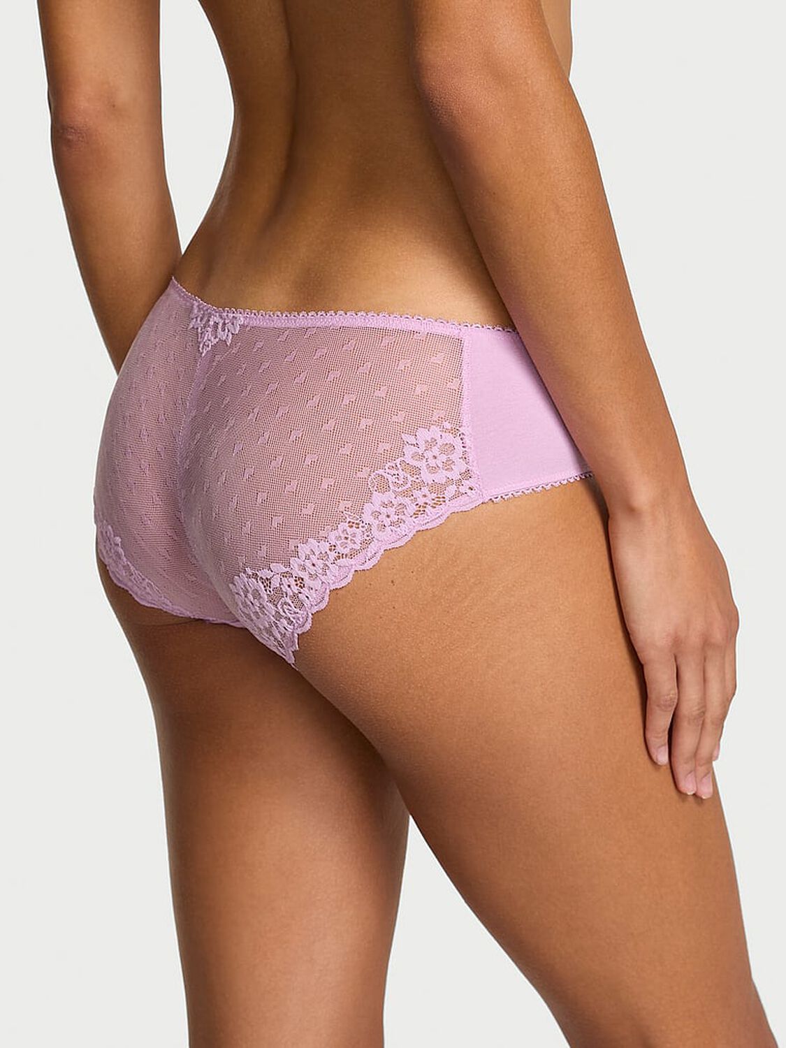 vs Victoria's Secret Stretch Cotton Heart Lace Hiphugger Panty Bikini Pink 2 of 3 