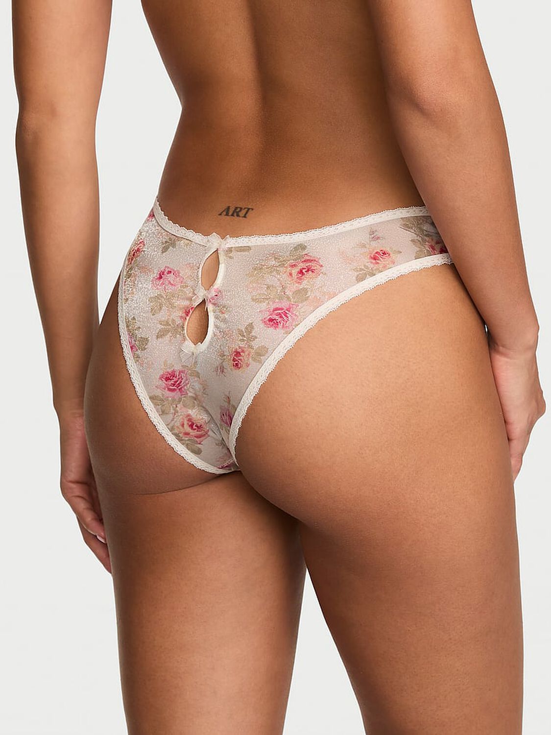 vs Dream Angels Sheer Shimmer Lace-Trim Brazilian Panty Floral Print 2 of 3 
