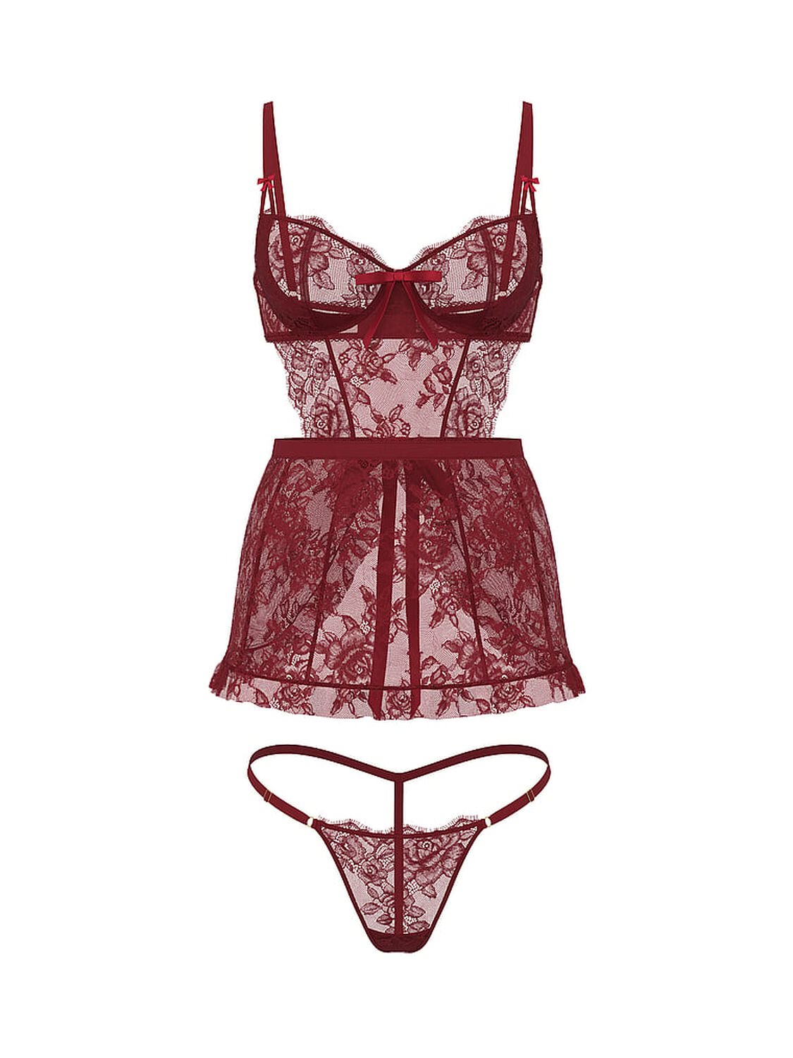vs Very Sexy Wicked Unlined Rose Lace Apron Set Sangria Red 3 of 4 