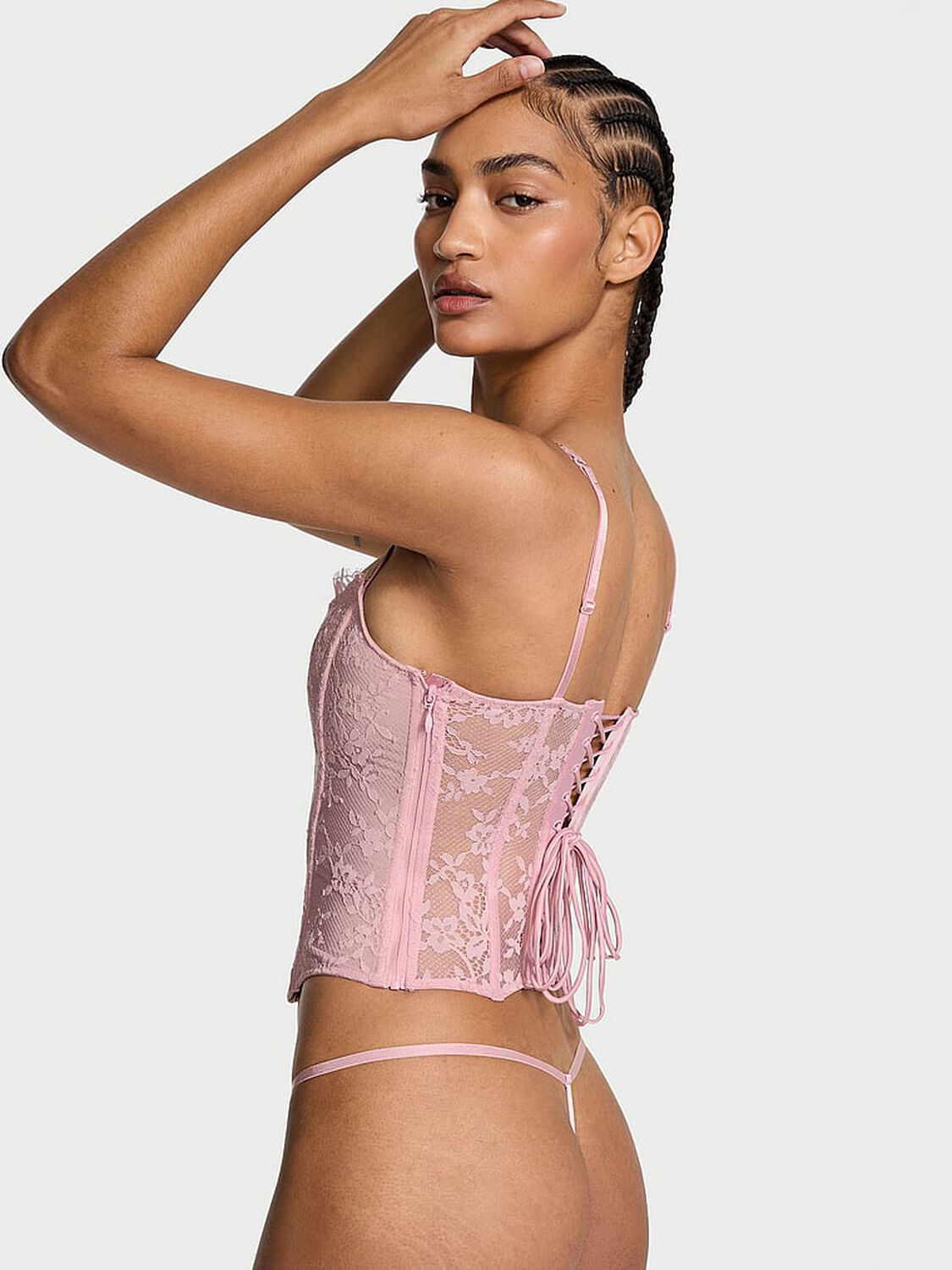 vs Very Sexy Twinkle Strap Lace Corset Set Chalk Rose 2 of 4 