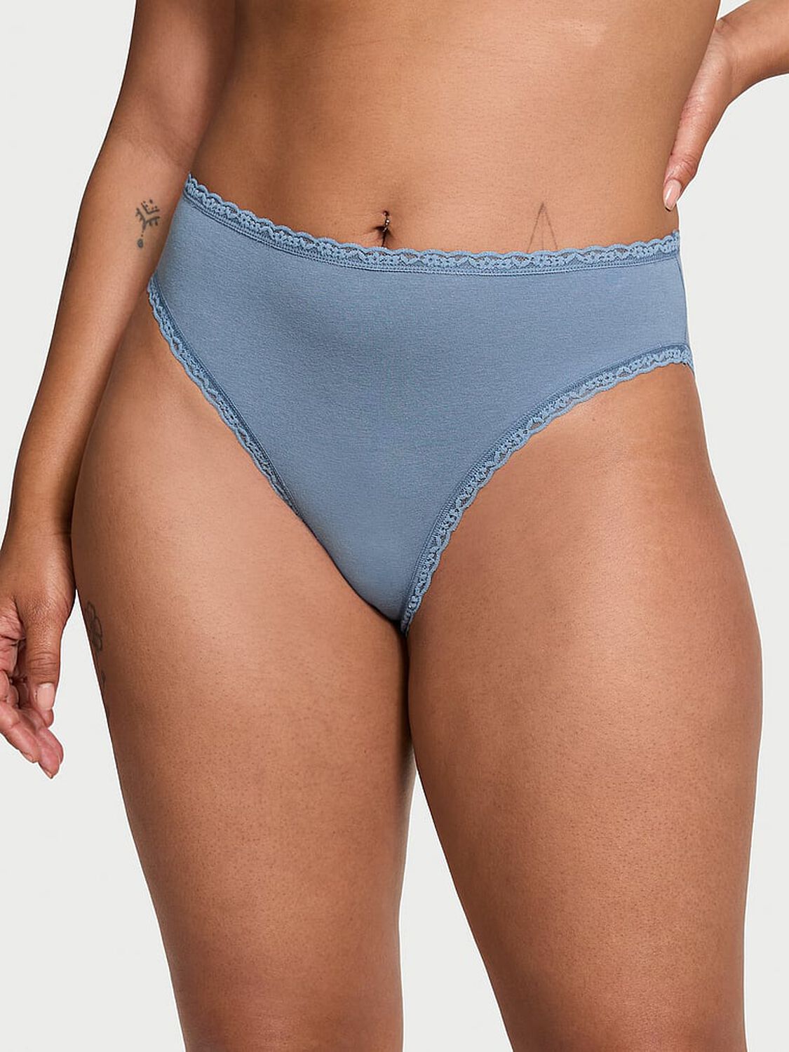 vs The Lacie Lace-Trim Cotton High-Leg Brief Panty Faded Denim 1 of 3 