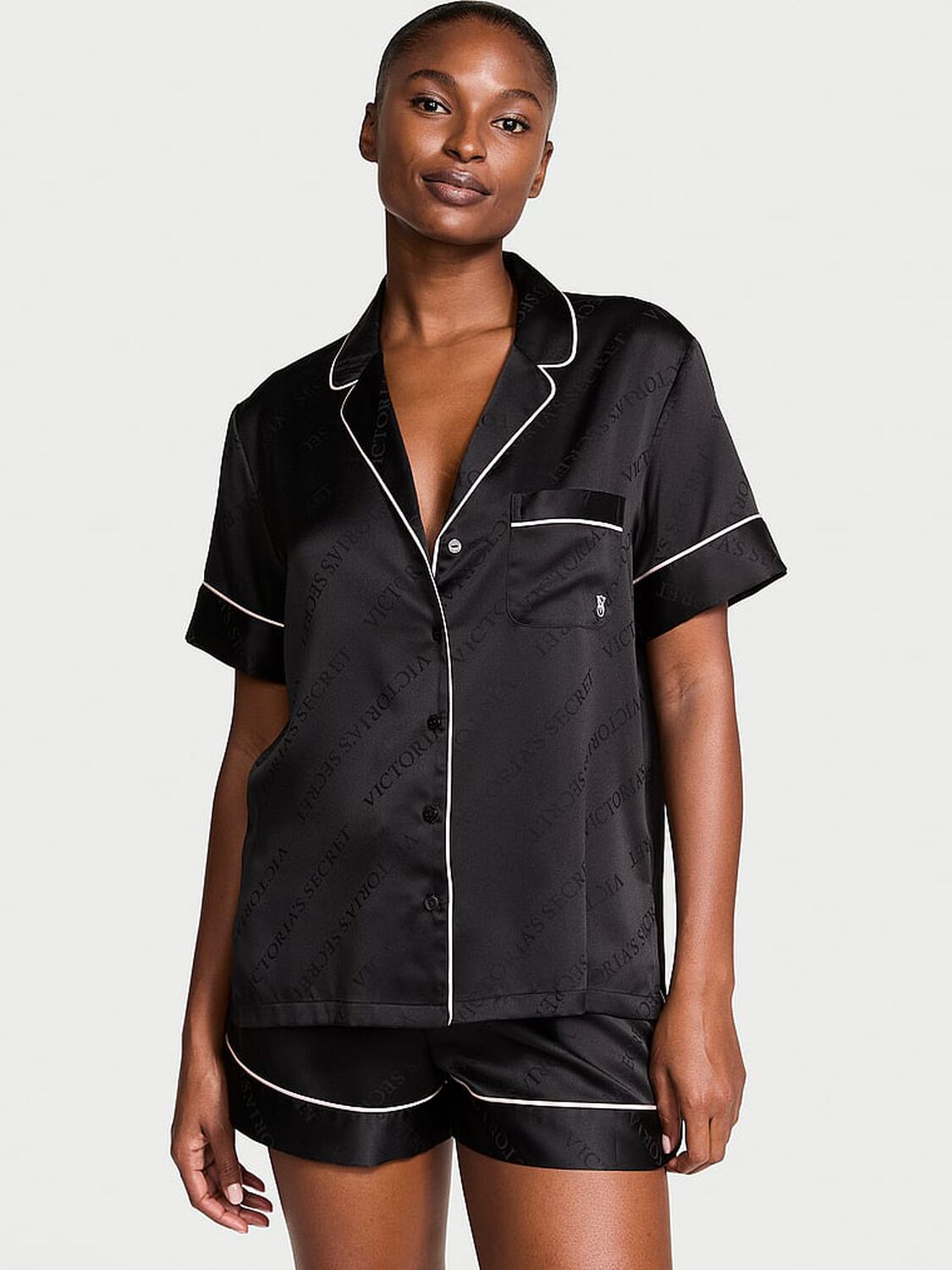 vs Victoria's Secret Satin Short Pajama Set Black 1 of 3 