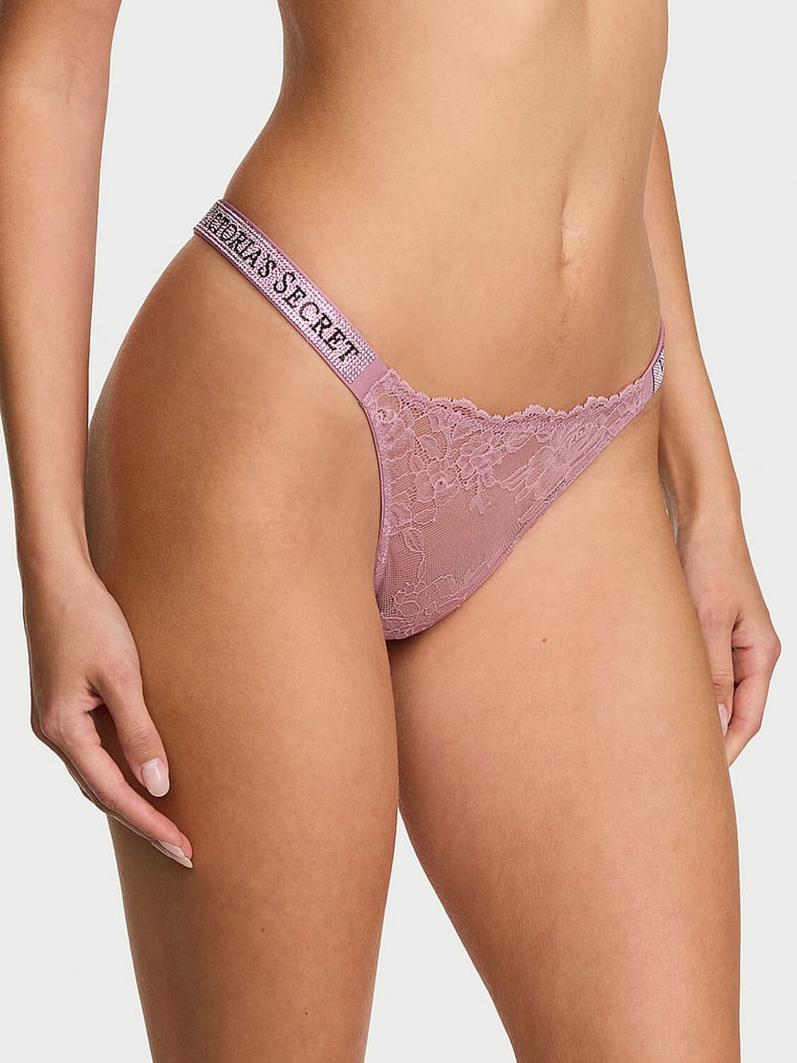 vs Very Sexy Shine Strap Lace Thong Panty Dusk Rose 1 of 3 