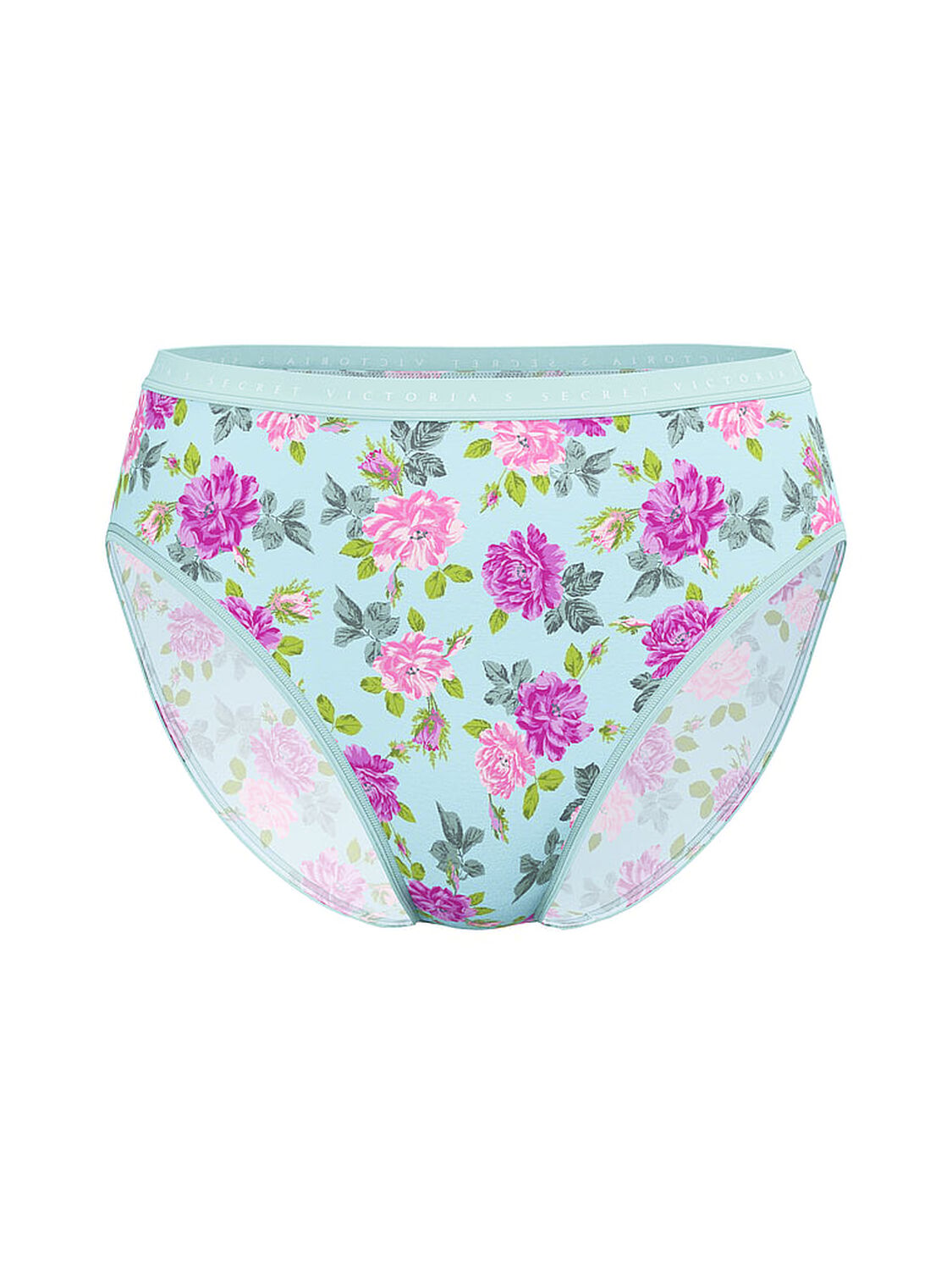 vs Victoria's Secret Stretch Cotton High-Leg Brief Panty Green Stone Roses 1 of 2 