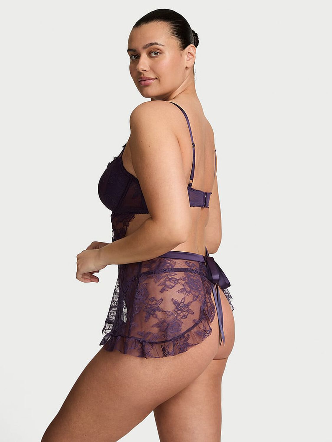 vs Very Sexy Wicked Unlined Rose Lace Apron Set Valiant Purple 2 of 3 